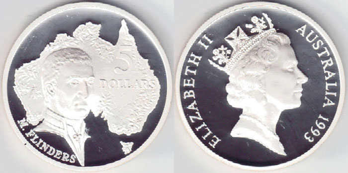 1993 Australia silver $5 (Flinders)
